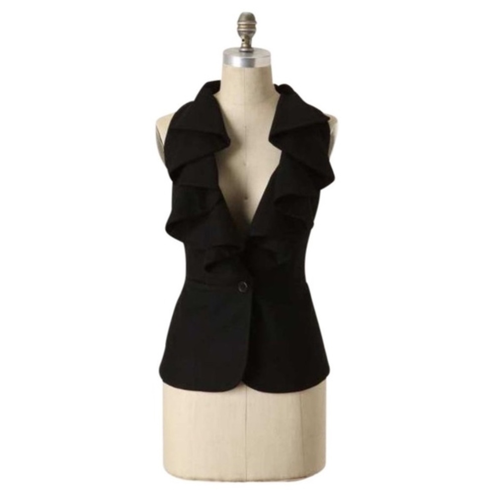 Anthropologie Elegant Black Ruffle Vest